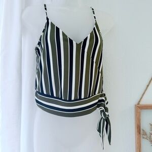 Express cami crop top green black size XS summer blouse cropped stripe